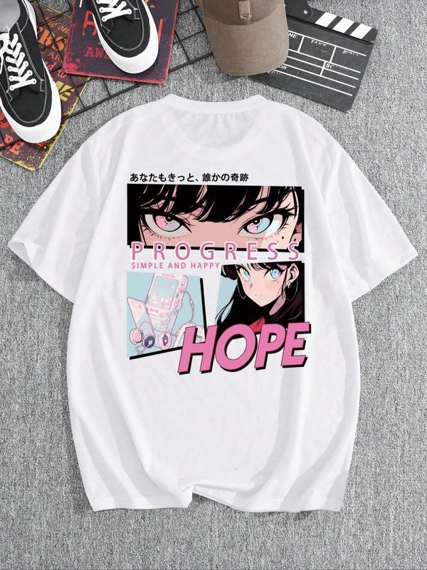 Men's Letter & Anime Cartoon Figure Print Drop Shoulder Tee, Regular FitÃ‚Â Casual Short Sleeve Round Neck T-Shirt for Summer, Men'sÃ‚Â Streetwear Top for D