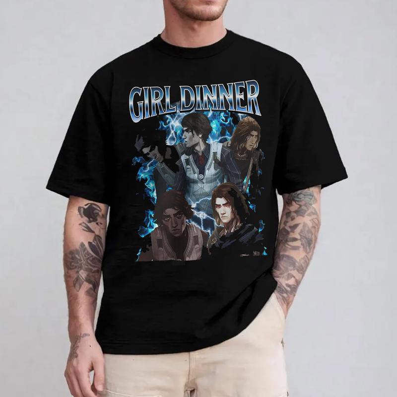 Girl Dinner Viktor Arcane Blue Vintage T-Shirt, League of Legends Shirt Anime ,Gift For Movies Lovers Casual Clothing Fabric Menswear Top  Sweatshirts