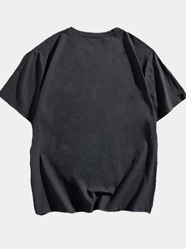 Men's Fishing Rod & Letter Print Round Neck Tee, Regular Fit Casual Graphic Short Sleeve T-shirt, Men's Top for Summer Daily Wear