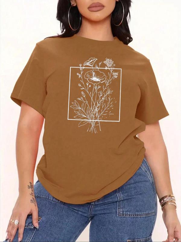 Women's Back To SchoolÃ‚Â Floral Print Drop Shoulder Tee, Summer Clothes Women,Ã‚Â Casual Half Sleeve Round Neck T-Shirt for Summer, Summer Outfits, Graphic