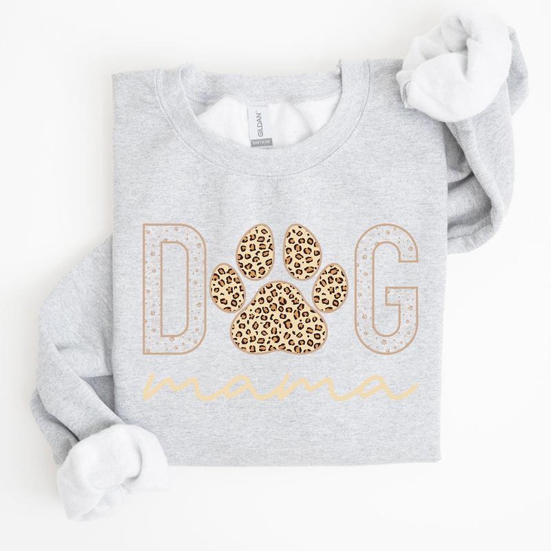 Dog Mama, Leopard Print Sweatshirt, Mother's Day Gift Casual Comfort Womenswear ComfortableÃ‚Â Graphic