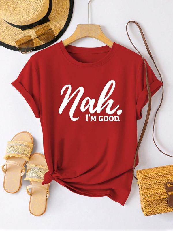 Women's Letter Print Round Neck Tee, Trendy Casual Crew Neck Short Sleeve T-Shirt, Graphic Tees,Ã‚Â Summer Clothes Women,Ã‚Â Ladies Summer Outfit