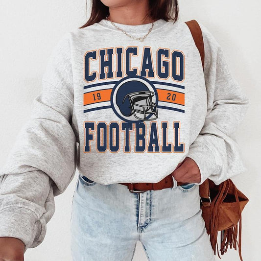 Vintage Chicago Football Crewneck Sweatshirt  T-Shirt, Bears Shirt, Retro Chicago Football T-Shirt, Chicago Sweatshirt, Chicago Fan Gift Womenswear Ho