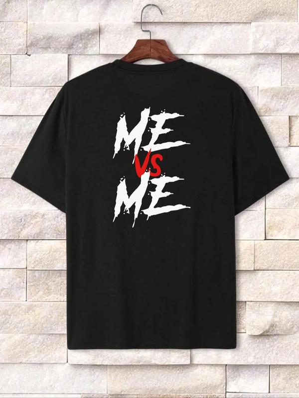 Men's Regular Fit  Me VS Me  Letter Print Round Neck Tee, Street Fashion StreetwearÃ‚Â Short Sleeve T-shirt for Daily Wear, Graphic Tees, Casual Comfy Kn