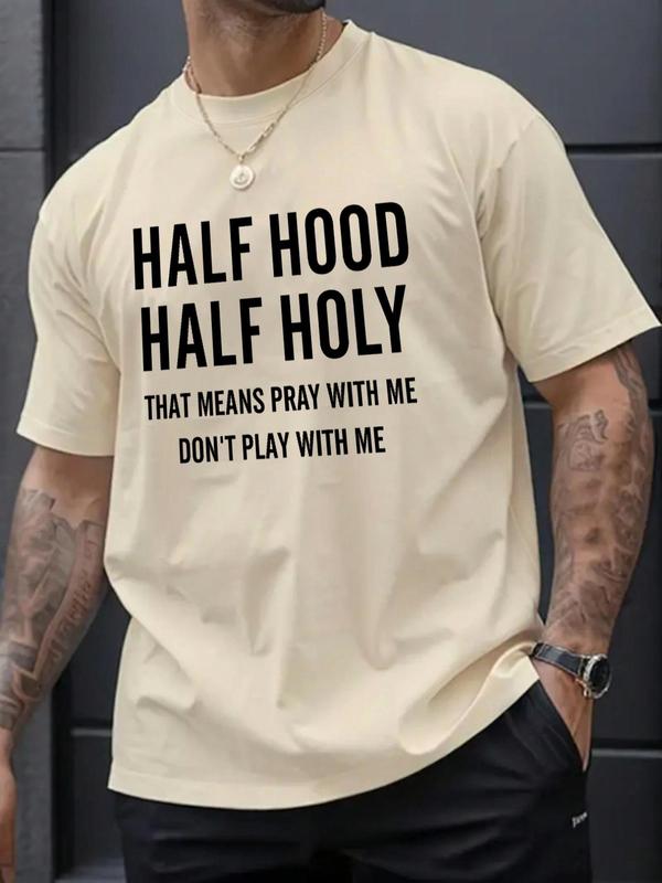 Men's Casual Letter Print Round Neck Tee, Summer Clothes, Graphic Tees,Ã‚Â Regular Fit Streetwear Short Sleeve Crew Neck T-Shirt for Daily Wear, Casual F