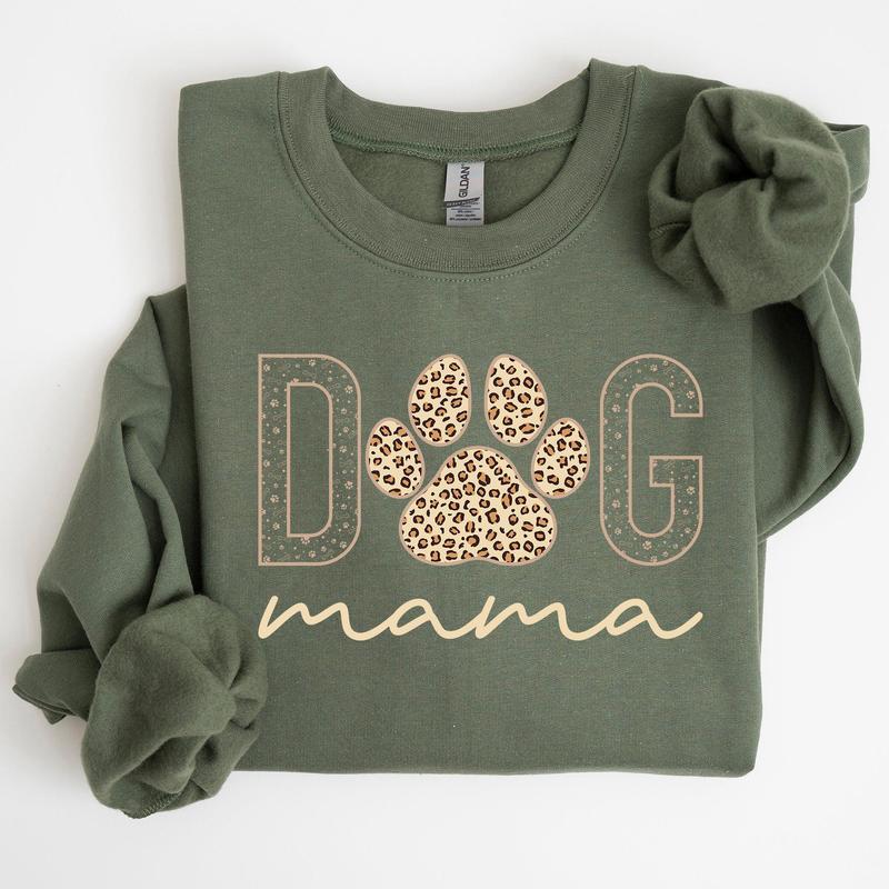 Dog Mama, Leopard Print Sweatshirt, Mother's Day Gift Casual Comfort Womenswear ComfortableÃ‚Â Graphic