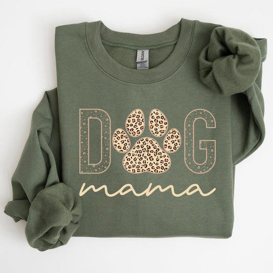 Dog Mama, Leopard Print Sweatshirt, Mother's Day Gift Casual Comfort Womenswear ComfortableÃ‚Â Graphic