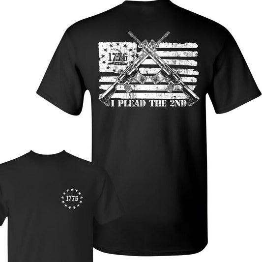 1776 I Plead The 2ND Flag USA Tee for Men and Women - Classic 100% Cotton Shirt - Top Menswear Collar