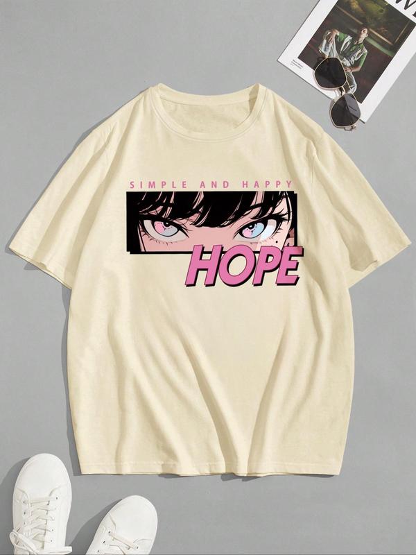 Men's Letter & Anime Cartoon Figure Print Drop Shoulder Tee, Regular FitÃ‚Â Casual Short Sleeve Round Neck T-Shirt for Summer, Men'sÃ‚Â Streetwear Top for D