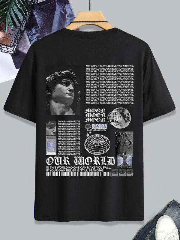 Men's Thin Letter & Graphic Round Neck Tee, Fashion Casual Vintage Regular FitÃ‚Â Vintage Sculpture Print Short Sleeve T-Shirt, Streetwear, Graphic Tees,