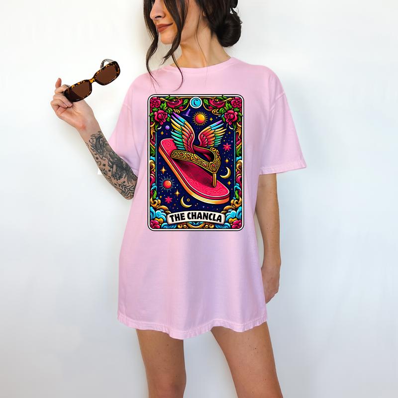 LA Chancla Tarot Card - T-Shirt, chancla, Bright Graphic, Funny Apparel, Gift Idea, Relaxed Fit, Casual Apparel, Cute Top, Great with Jeans, All Seaso