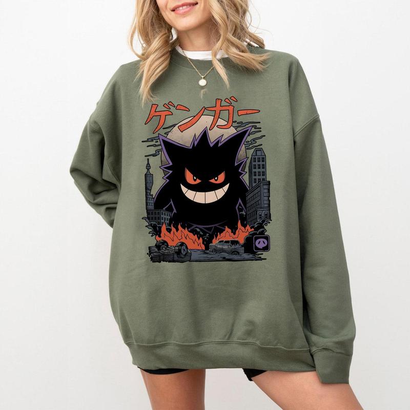 Gengar SWEATSHIRTS  Dark Ghost Kaiju Japanese Style SWEATSHIRTS  Japanese Anime Movie Film Nerd Gaming Novelty Funny Unisex Sweatshirts