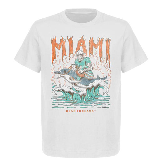 Miami Football Deadman Riding Dolphin Graphic T-Shirt - Heavy Cotton, Retro Print for Men & Women, American Football Shirt Classic Menswear