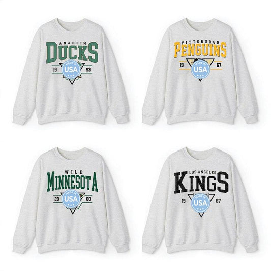 Vintage 90s All Team Hockey Sport Grey Sweatshirt, Crewneck Sweatshirt, Jersey Hockey Gift for Hockey Fan,  Casual Fabric