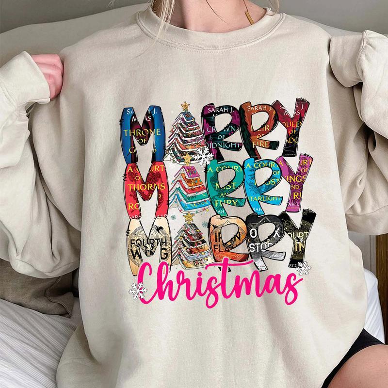 Merry Bookmas Sweatshirt, Book Lover Christmas T-Shirt Sweatshirt, Bookworm Graphic Cotton Shirt,  Xmas Gift for Book Girls