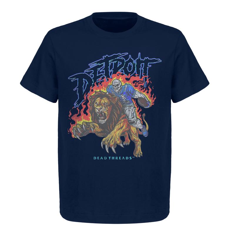 Detroit Football Deadman Riding Lion Graphic T-Shirt Ã¢â‚¬â€œ Heavy Cotton, Retro Menswear & Womenswear American Football Limited Edition