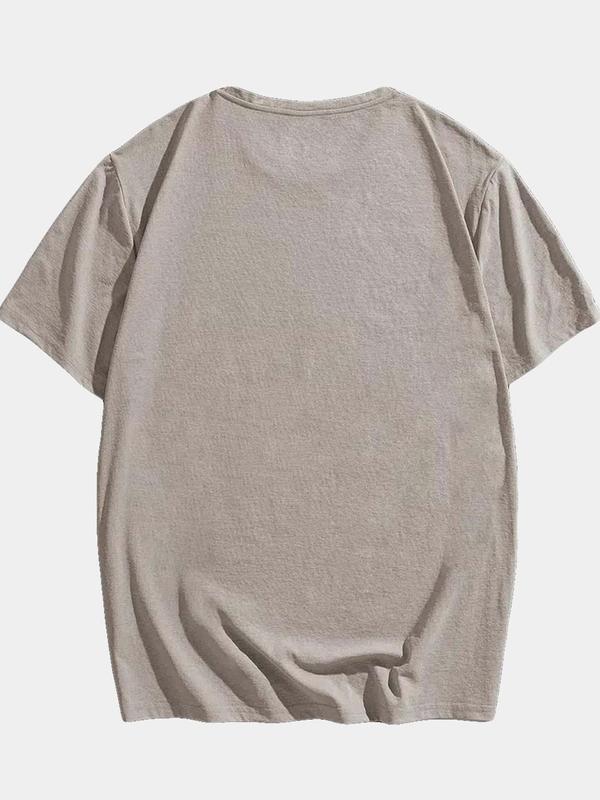 Men's Fishing Rod & Letter Print Round Neck Tee, Regular Fit Casual Graphic Short Sleeve T-shirt, Men's Top for Summer Daily Wear