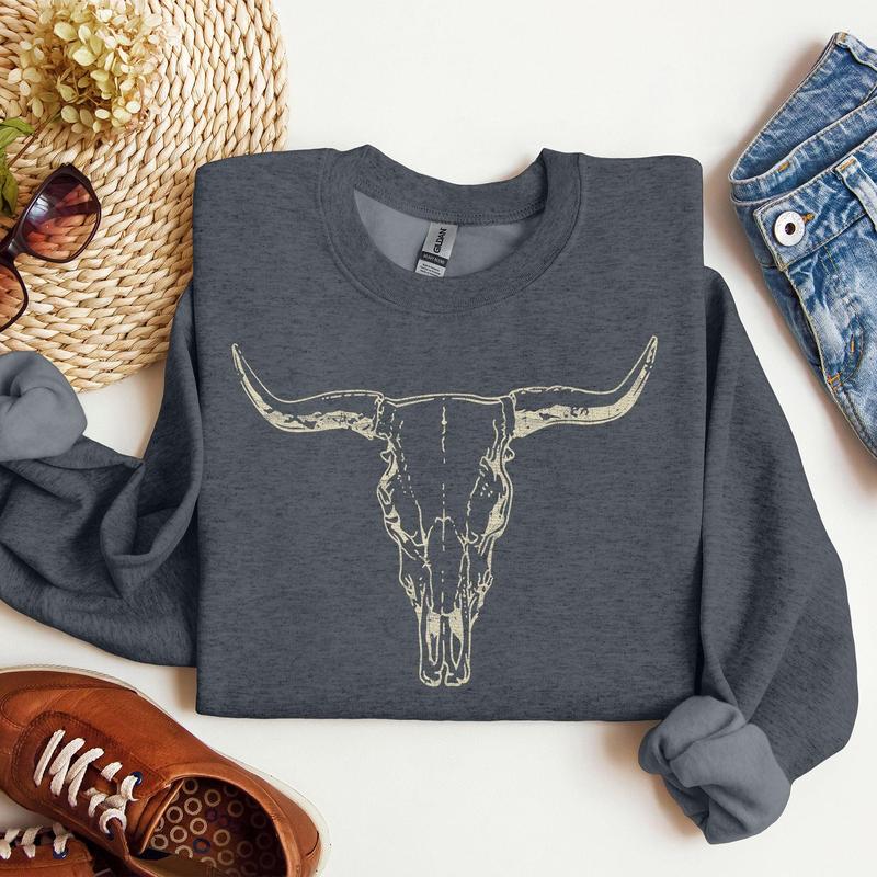 Long Horn, Cow Skull, Rodeo, Cowboy Sweatshirt Casual Comfort Womenswear ComfortableÃ‚Â Graphic