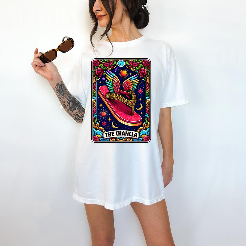 LA Chancla Tarot Card - T-Shirt, chancla, Bright Graphic, Funny Apparel, Gift Idea, Relaxed Fit, Casual Apparel, Cute Top, Great with Jeans, All Seaso