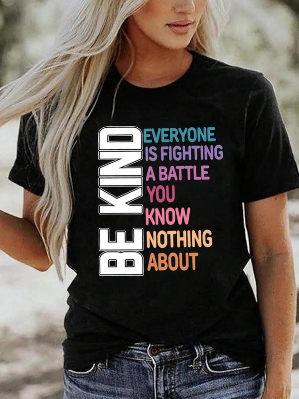 Women's Letter Print Round Neck Short Sleeve Graphic Tee,Ã‚Â SummerÃ‚Â Clothes, Vintage Trendy Casual T-shirt for Daily Wear, Ladies All Seasons Outfit