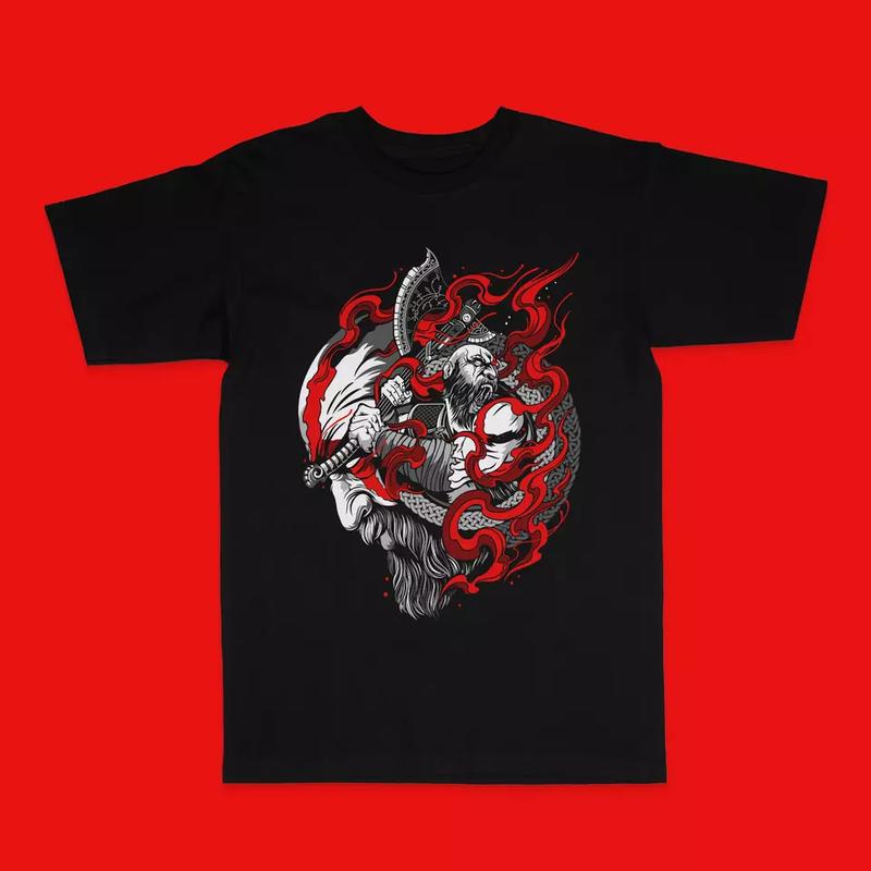 God Of War Kratos Men's Graphic T-Shirt, Short Sleeve, Crew Neck, Fitted, All Seasons, Medium - Menswear Top Underwear Tshirt