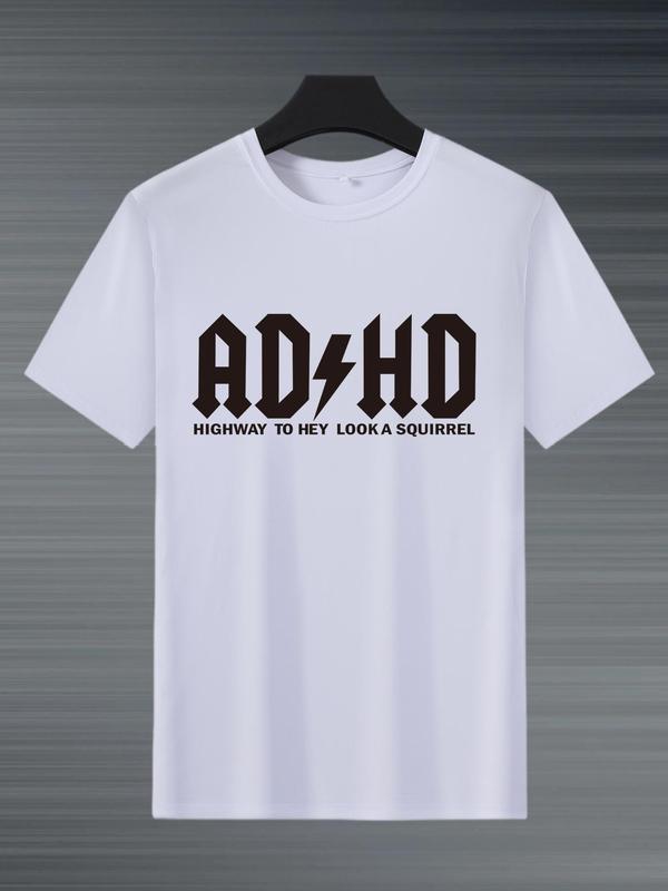 Men's Letter Print Round Neck GraphicÃ‚Â Tee, Regular FitÃ‚Â Casual Short Sleeve T-shirt for Summer, Men's Top for Daily Wear