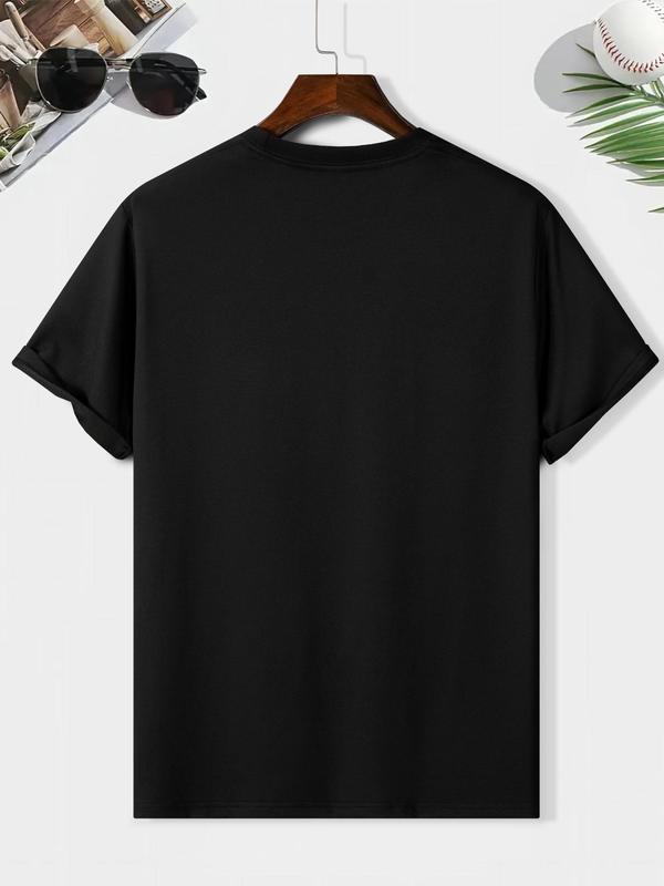 Men's Heart & Letter Print Round Neck Tee, Casual Summer Short Sleeve T-shirt, Streetwear Regular Fit, MenÃ¢â‚¬â„¢s Graphic Daily Staple Wear