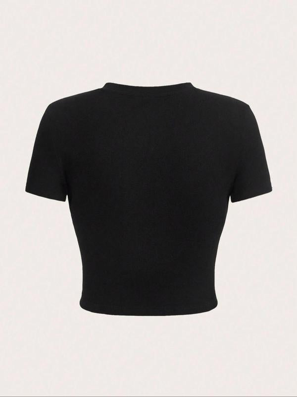 Women's Car & Letter Print Round Neck Crop Tee, Casual Short Sleeve T-shirt, Summer Clothes, Graphic Tees, Going Out Top, Ladies Summer Clothes for Da