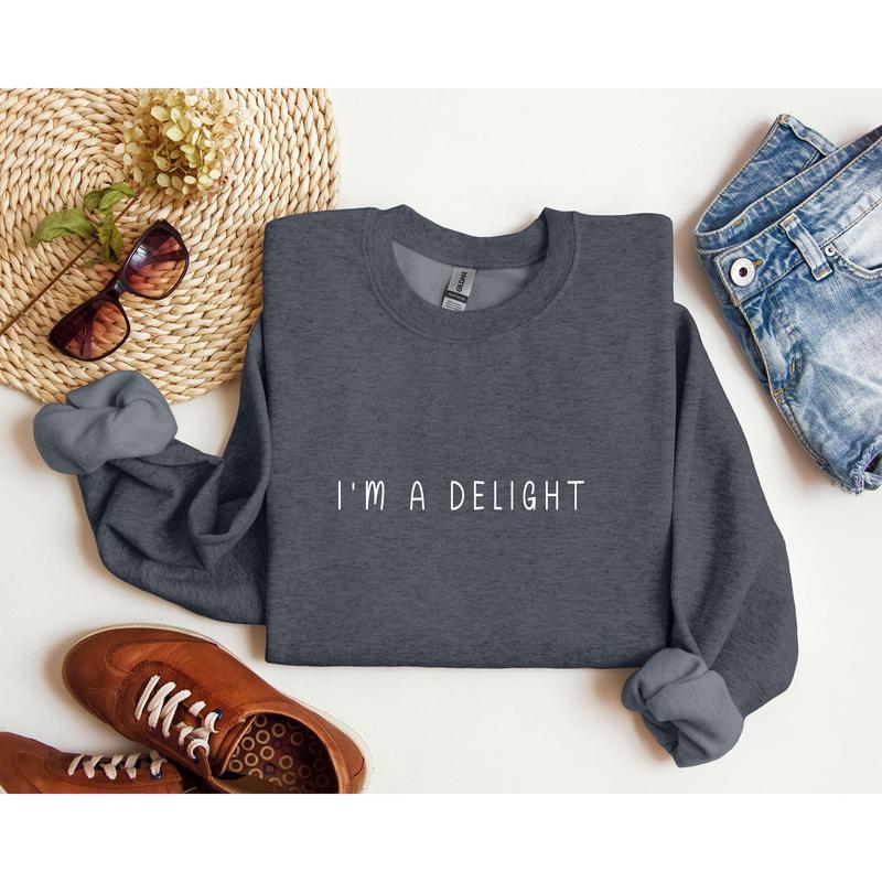 I'm A Delight Minimal Funny Sweatshirt, Sarcastic College Sweatshirt, Women's Crew Neck, Crewneck Casual Comfort Womenswear ComfortableÃ‚Â Graphic