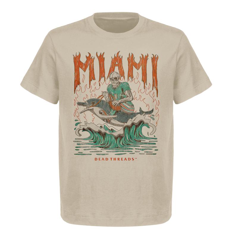 Miami Football Deadman Riding Dolphin Graphic T-Shirt - Heavy Cotton, Retro Print for Men & Women, American Football Shirt Classic Menswear