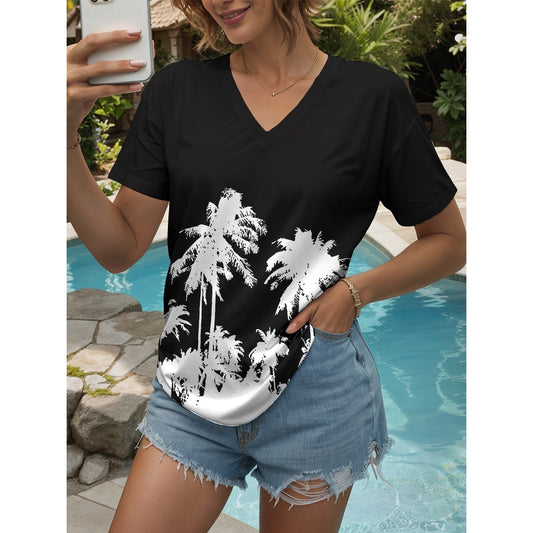 Women's T Shirt Graphic Plants Vintage Stylish Classic Short Sleeve V Neck Regular Tops Daily Going out Weekend Print Black White Summer Spring