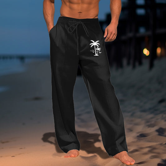 Men's Coconut Tree Graphic Prints Trousers Summer Pants Beach Pants Mid Waist Streetwear Hawaiian Designer Casual Daily Holiday Drawstring Elastic Waist 3D Print Spring & Summer Hot Stamping Black
