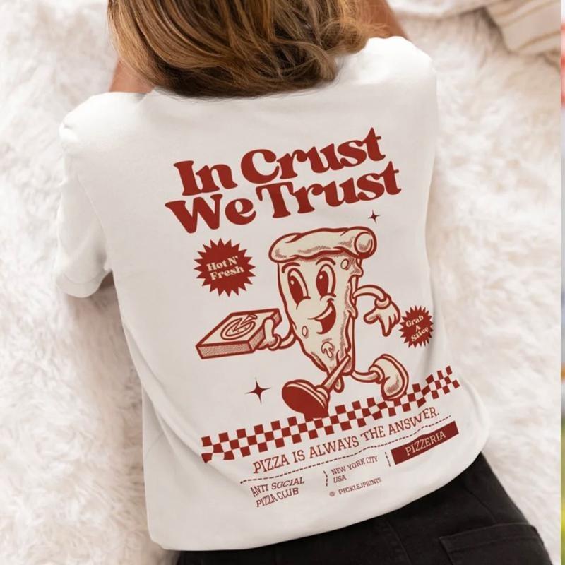 falling to art collection - In Crust We Trust, Shorter Length Wider Width Boxfit Graphic Shirt