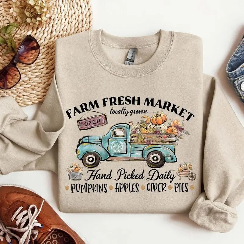 farm Fresh Pumpkin Sweatshirt, Fall Crewneck Sweatshirt, Pumpkin Shirt Unisex Hoodie | HypeCrazeTee.com