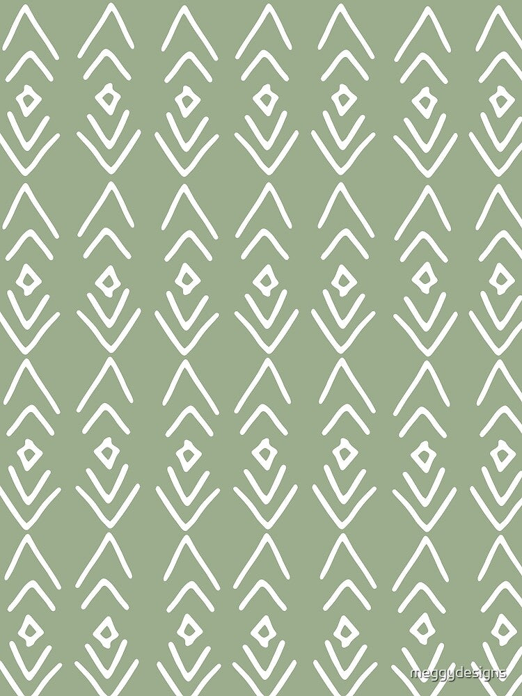 African Mudcloth, Sage Green, Boho Wall Art by meggydesigns