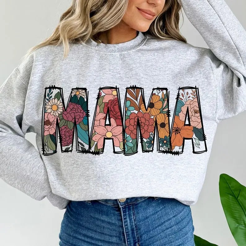 floral mama Sweatshirt, mama flower Shirt, mama flower Shirt Hoodie | HypeCrazeTee.com