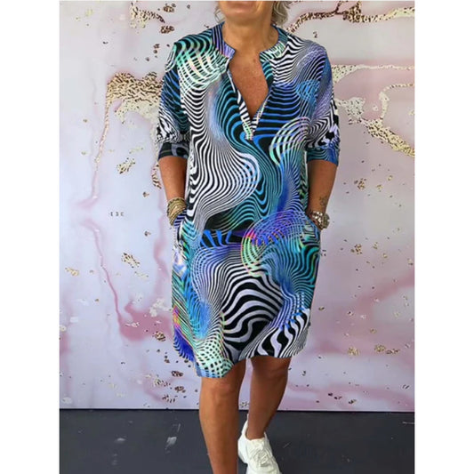 Women's Mini Dress Shift Dress Casual Outdoor Regular Fit Graphic Sleeveless V Neck Blue Purple Green Summer