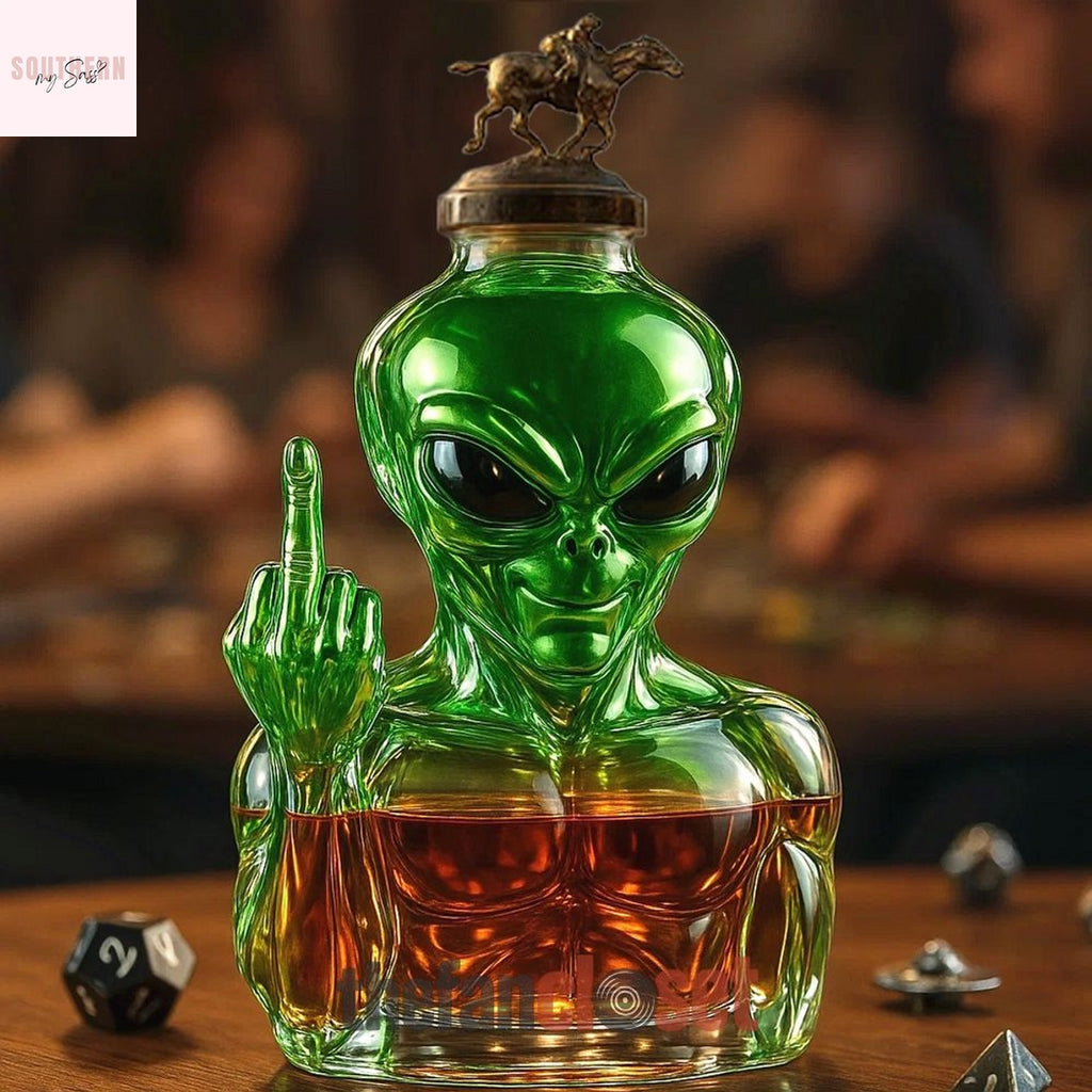 Funny Alien Middle Finger Whiskey Bottle