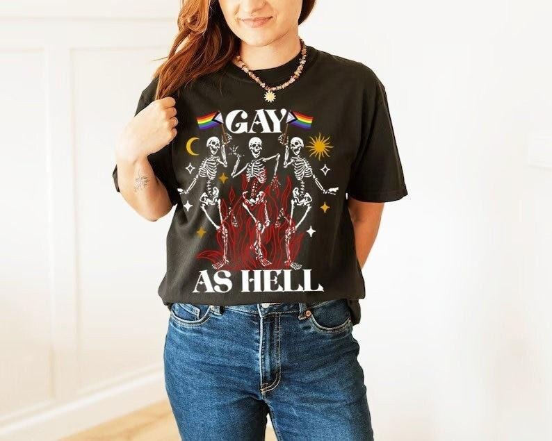 gay as hell shirt | lgbtq pride shirt | queer halloween | skeleton boho aesthetic | goth gay | goth lgbtq | anti...
