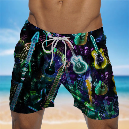 Men's Graphic Guitar Musical Instrument Swim Trunks Swim Shorts Board Shorts Mid Waist Hawaiian Designer Boho Casual Daily Holiday Drawstring with Mesh lining Elastic Waist Designer Clothing Apparel