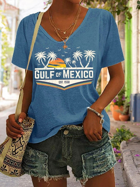 Gulf Of Mexico Est 1550 V-neck T-Shirt Deport Elon F Trump Patriotic Clothing Gifts For Wife