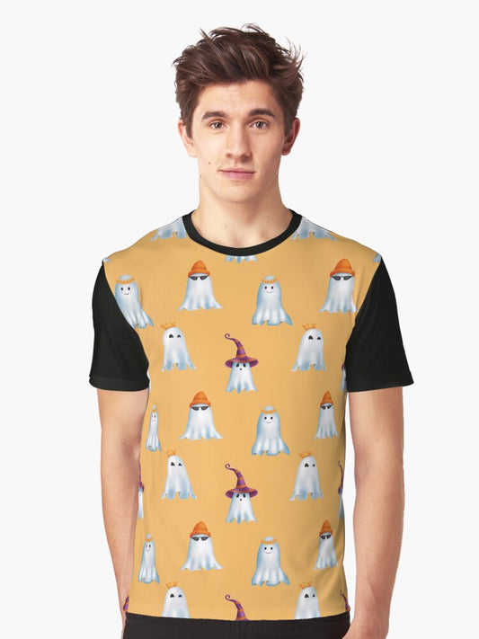 Halloween Pattern With Pretty Ghost Graphic T-Shirt
