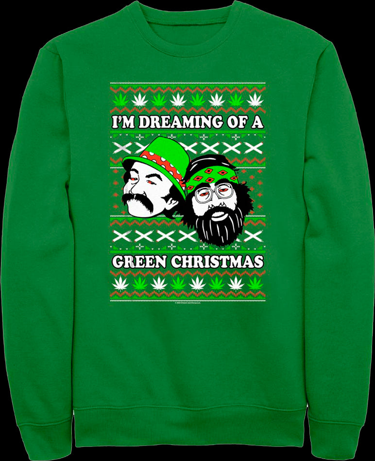Green Christmas Faux Ugly Sweater Cheech And Chong Sweatshirt