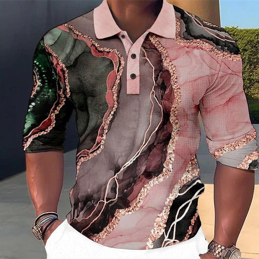 Men's Graphic Hawaiian Polo Shirts Golf Shirt Long Sleeve Polo Shirts Collared Shirts Casual Beach Wear Vacation Wear Party Outfits Buttons 3D Print Pink Blue Green