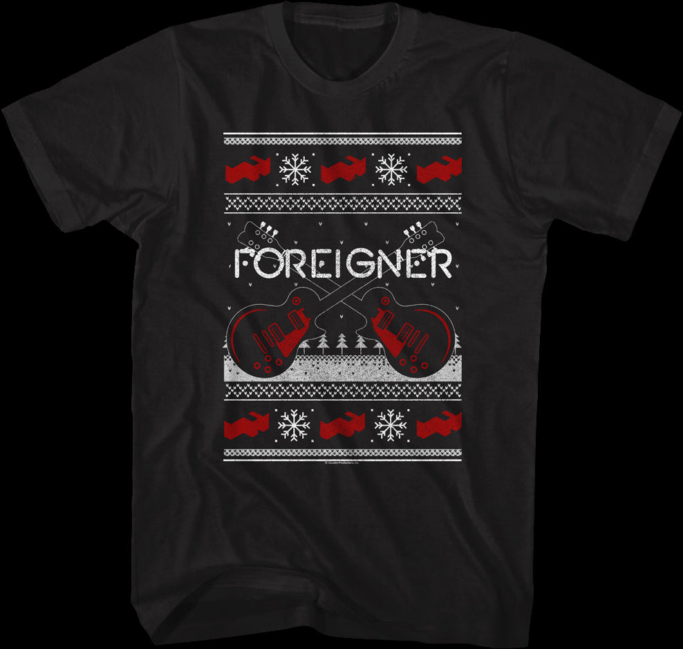 Guitars Faux Ugly Christmas Sweater Foreigner T-Shirt