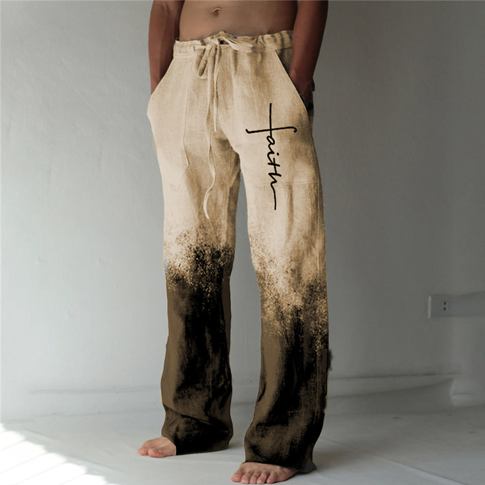 Men's Summer Pants Beach Pants Drawstring Elastic Waist 3D Print Graphic Prints Cross Comfort Casual Daily Holiday Streetwear Hawaiian Yellow Blue