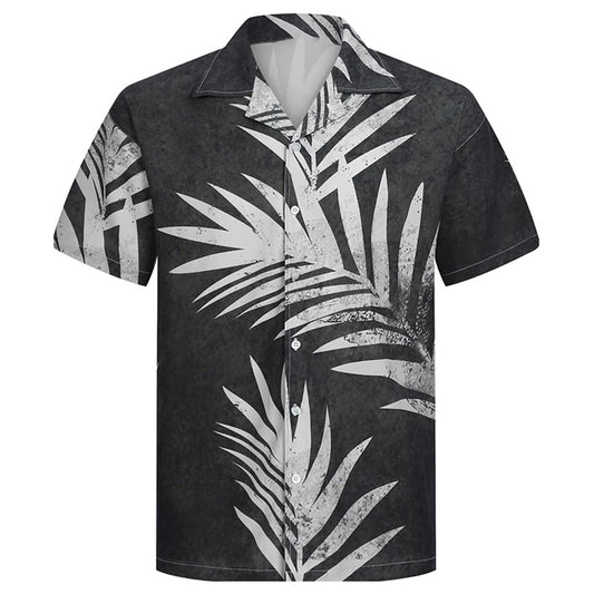 Men's Summer Hawaiian Shirt Button Up Shirt Casual Shirt Camp Collar Shirt Cuban Collar Shirt Graphic Coconut Tree Turndown Black Blue Street Holiday Short Sleeve Button-Down Print Clothing Apparel