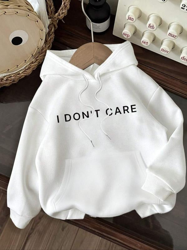 "i Don't Care" Print Hoodie Sweatshirt, Oversized Casual Top, Street Style Comfortable Daily Wear, Winter Fashion T-Shirts