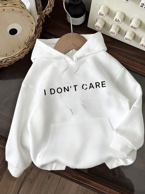 "i Don't Care" Print Hoodie Sweatshirt, Oversized Casual Top, Street Style Comfortable Daily Wear, Winter Fashion T-Shirts