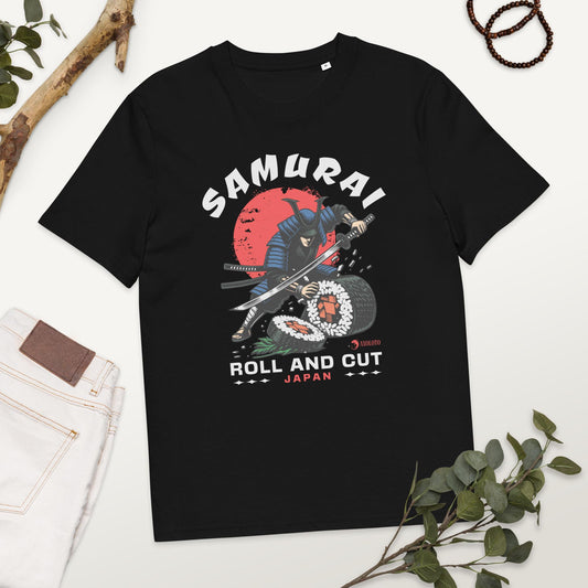 100% Cotton Samurai Roll & Cut T-Shirt - Funny Sushi Katana Graphic Tee - Japanese Food Lover Shirt - Unique Anime Streetwear, Meme Tshirt